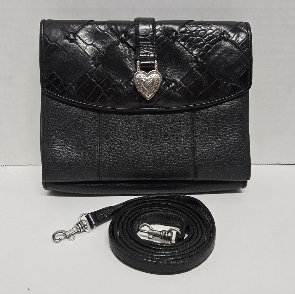Brighton Black Pebbled Leather Crossbody w/Silver Hardware 7.5"X6"X2" Strap 53"
